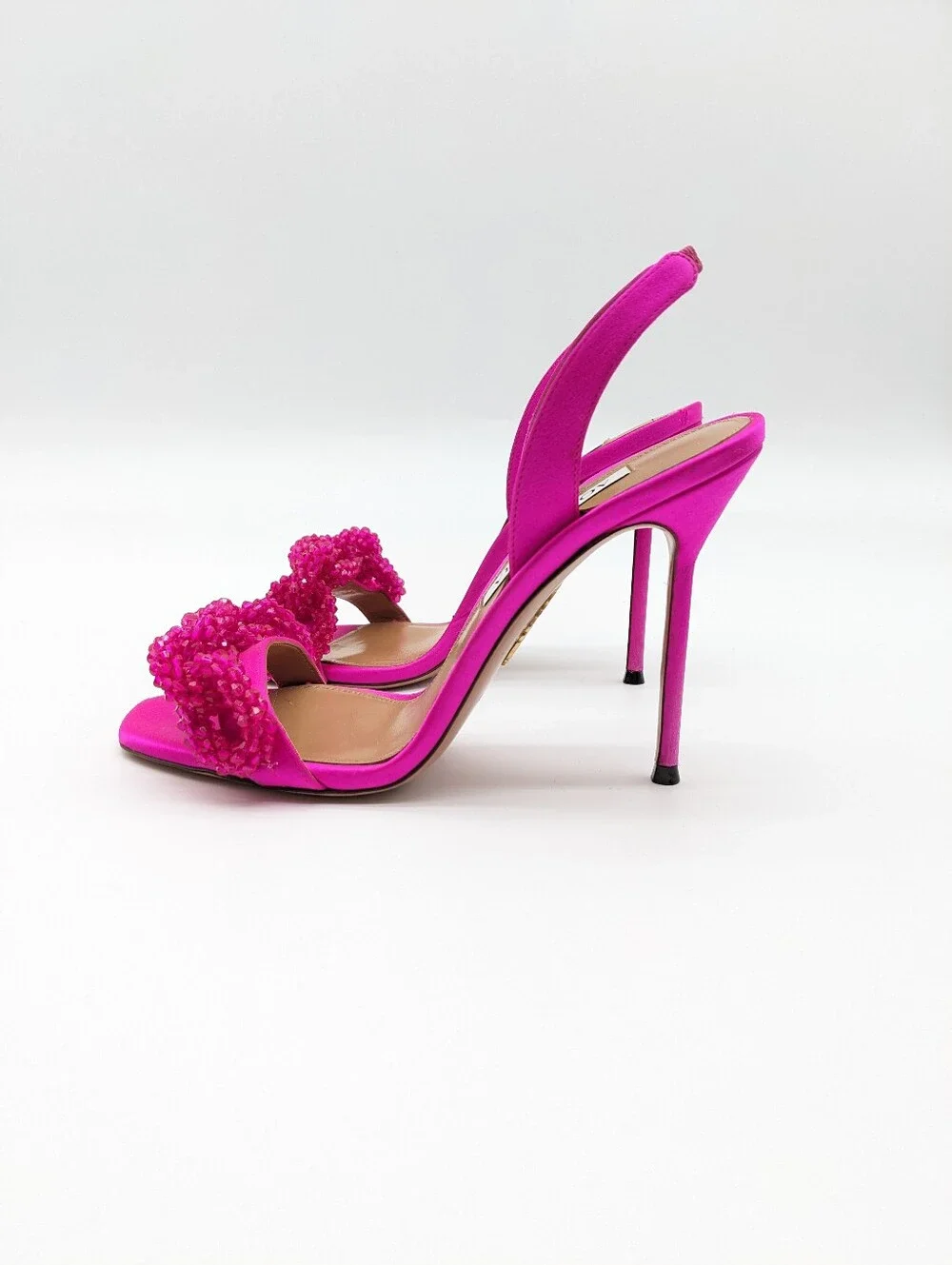 AQUAZZURA Chain of Love embellished satin sandals heels 37.5